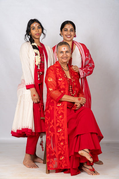 Set of 2- Devashree Red Jamdani Jacket & Dress