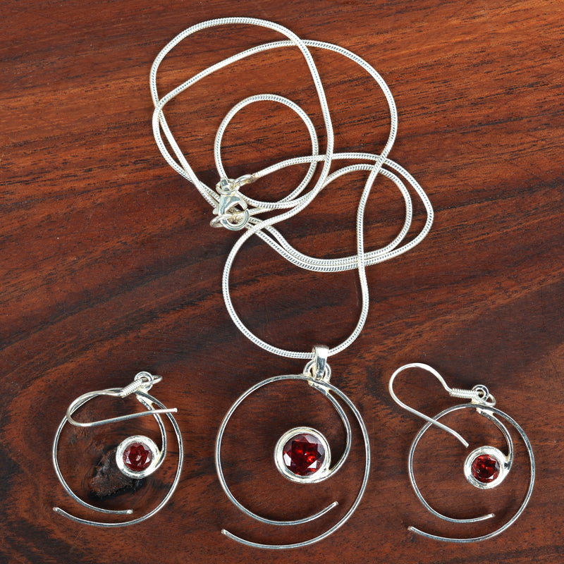 Garnet Silver 92.5 Jewellery Set