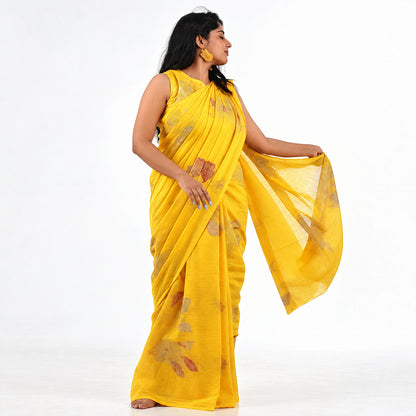 Golden Yellow Botanical Hand-Dyed Saree