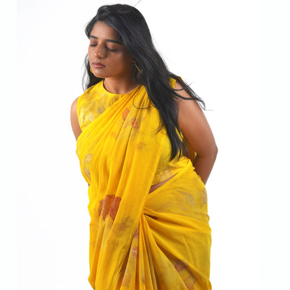 Golden Yellow Botanical Hand-Dyed Saree