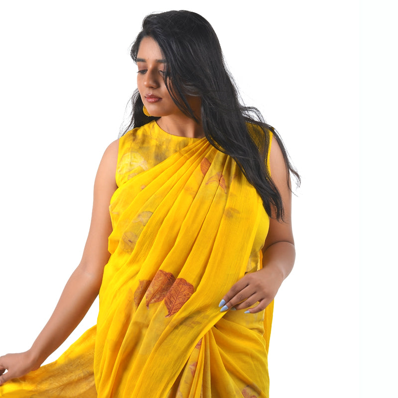Golden Yellow Botanical Hand-Dyed Saree
