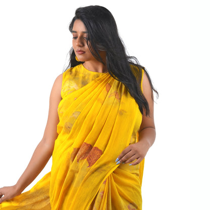 Golden Yellow Botanical Hand-Dyed Saree