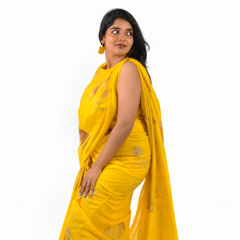 Golden Yellow Botanical Hand-Dyed Saree