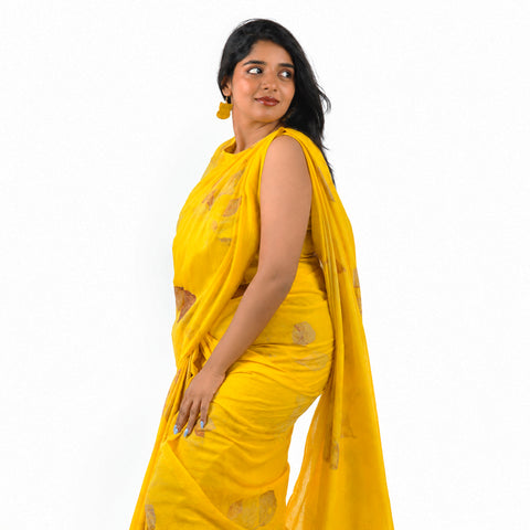Golden Yellow Botanical Hand-Dyed Saree