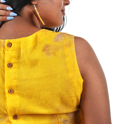 Golden Yellow Botanical Hand-Dyed Saree