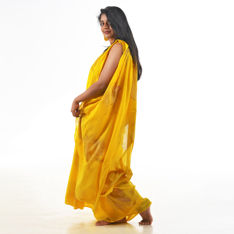Golden Yellow Botanical Hand-Dyed Saree
