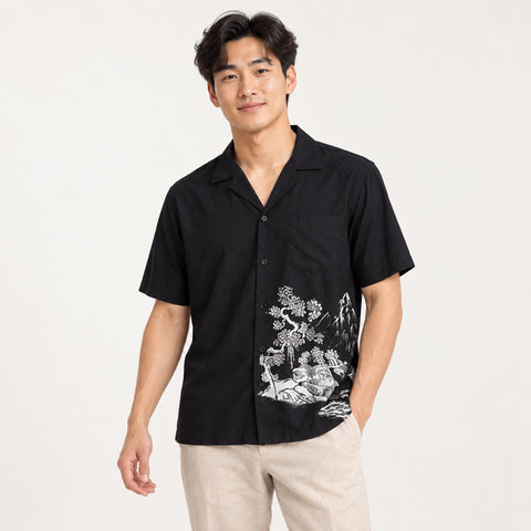 Hawaii Shirt – Viscose Black with White