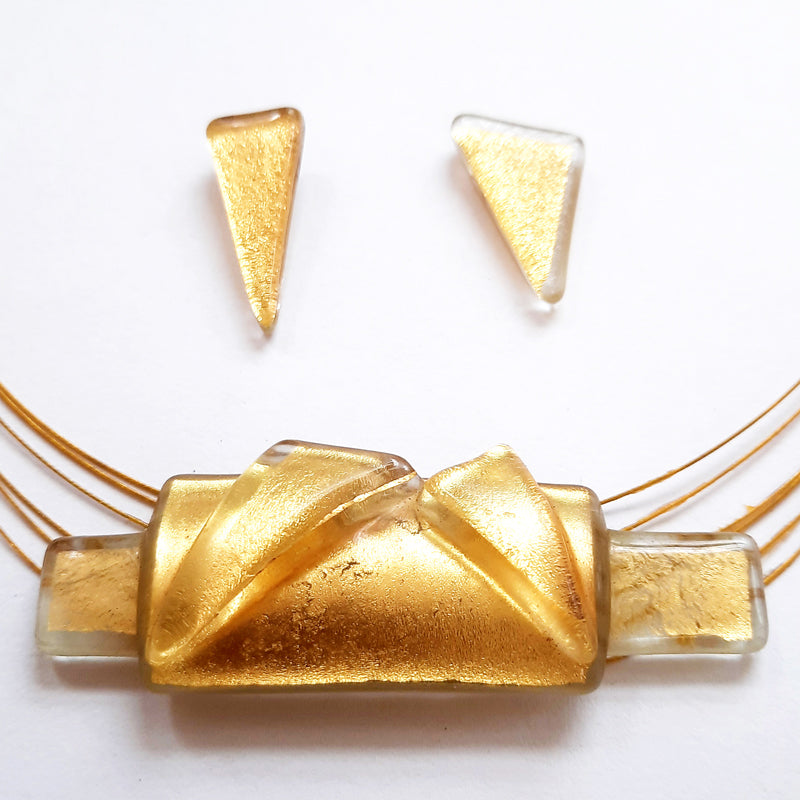 Small Gold Creation Set, Necklace and Stud Earrings
