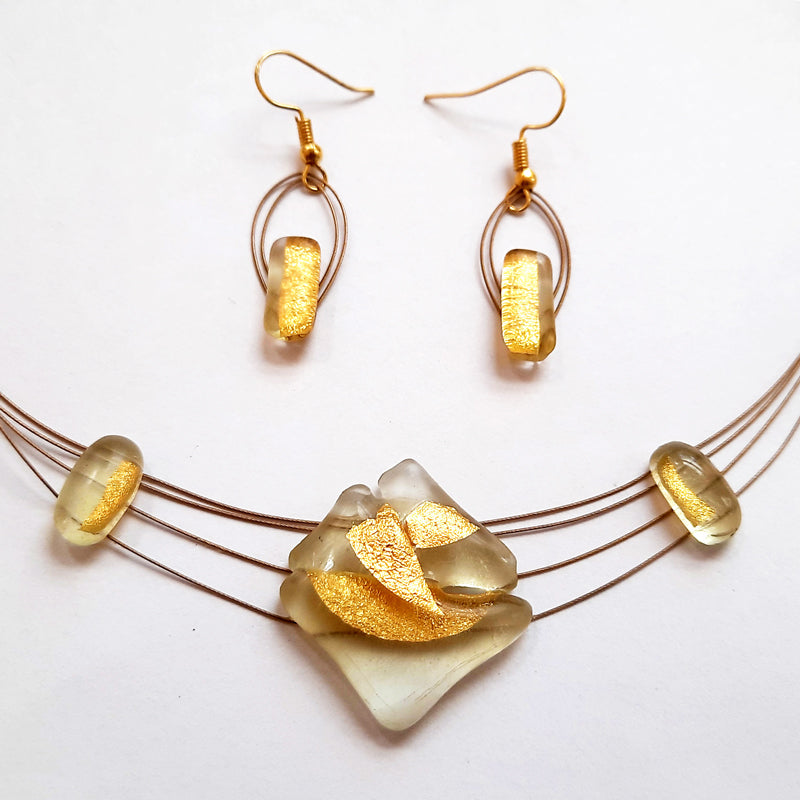 Small Gold Creation Set, Necklace and Hanging Earrings