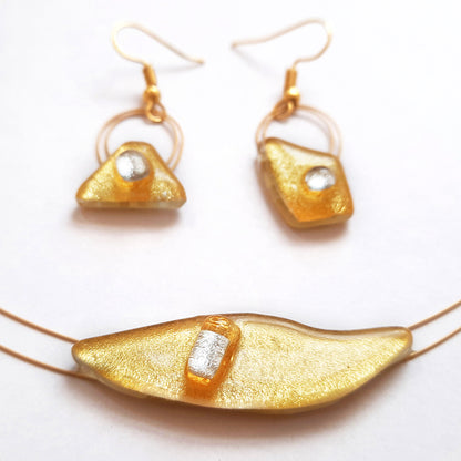 Small Gold Creation Set, Necklace and Hanging Earrings