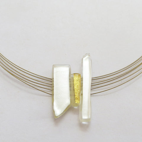 White Glass with Gold  Necklace