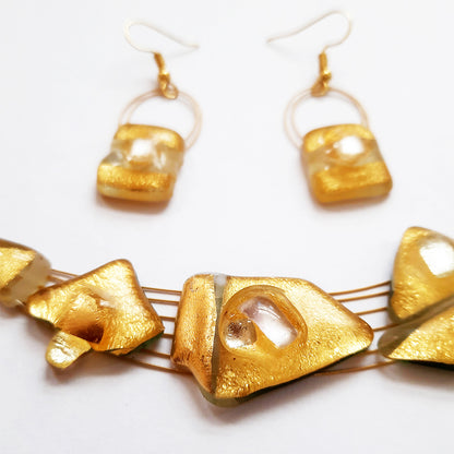 Sparkeling Gold Creation Set, Necklace and Hanging Earrings