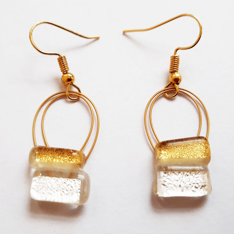 Elegant Gold and Silver Creation Set, Necklace and Hanging Earrings