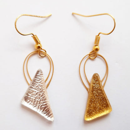 Triangular Gold and Silver Creation Set, Necklace and Hanging Earrings