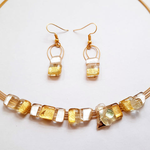 Delicate Gold and Silver Creation Set, Necklace and Hanging Earrings