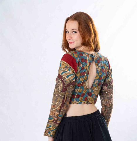Set of 2- Latha Palazzo & Kalamkari Crop Top
