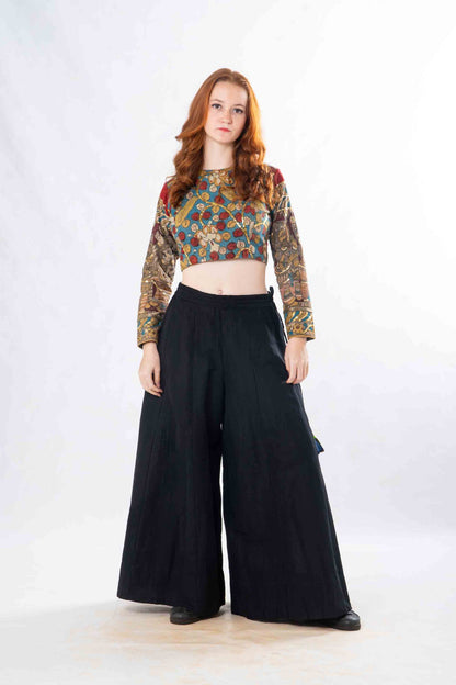 Set of 2- Latha Palazzo & Kalamkari Crop Top