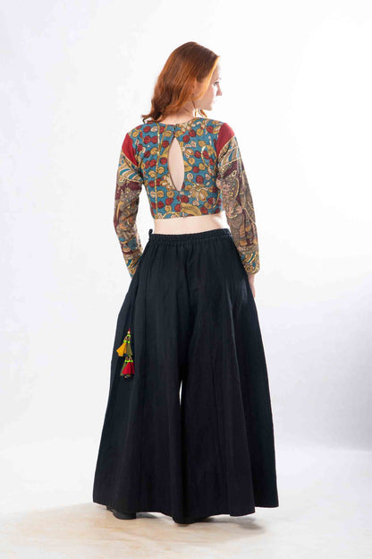 Set of 2- Latha Palazzo & Kalamkari Crop Top