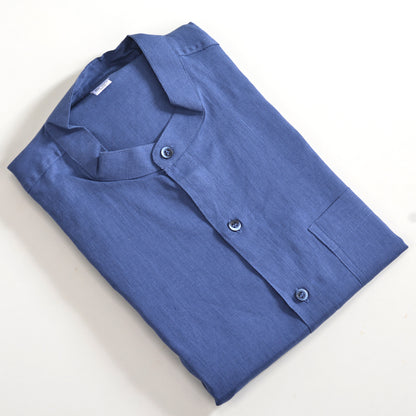 Linen Mandarin Collar Shirt – Soft Blue