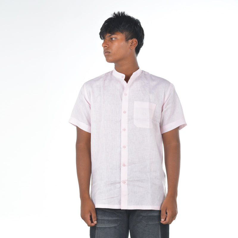 Linen Mandarin Collar Shirt – Soft Pink