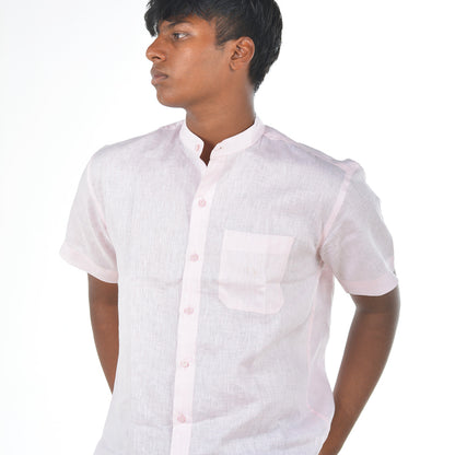Linen Mandarin Collar Shirt – Soft Pink