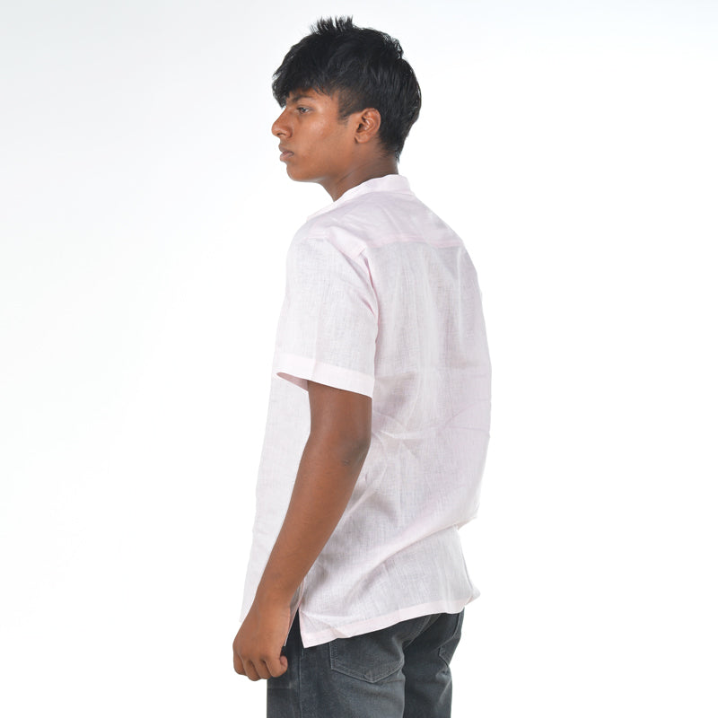 Linen Mandarin Collar Shirt – Soft Pink