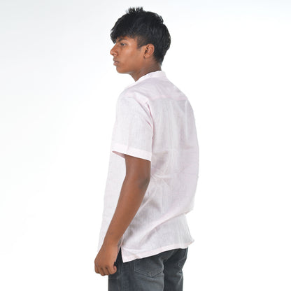 Linen Mandarin Collar Shirt – Soft Pink