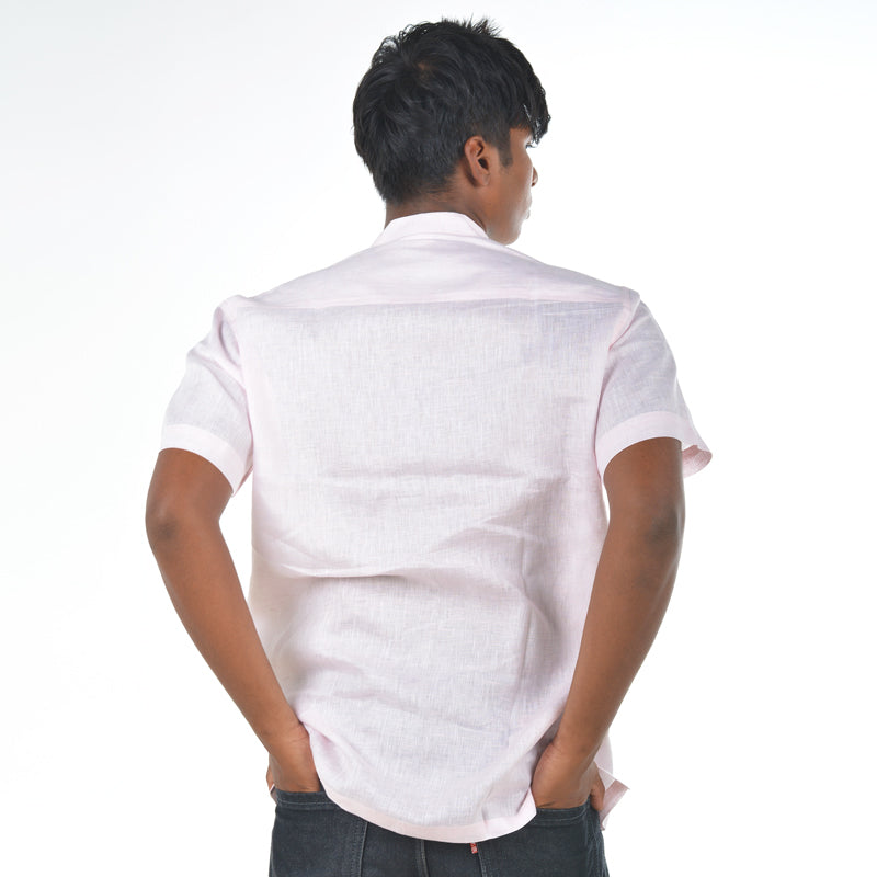 Linen Mandarin Collar Shirt – Soft Pink