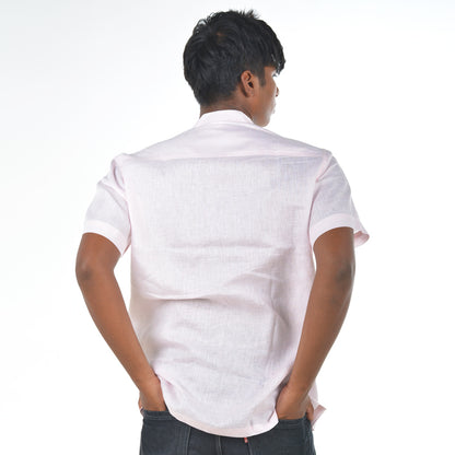 Linen Mandarin Collar Shirt – Soft Pink