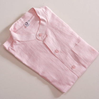 Linen Mandarin Collar Shirt – Soft Pink