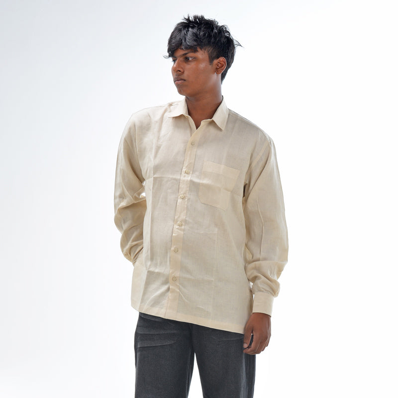 Linen Normal Collar Shirt – Beige