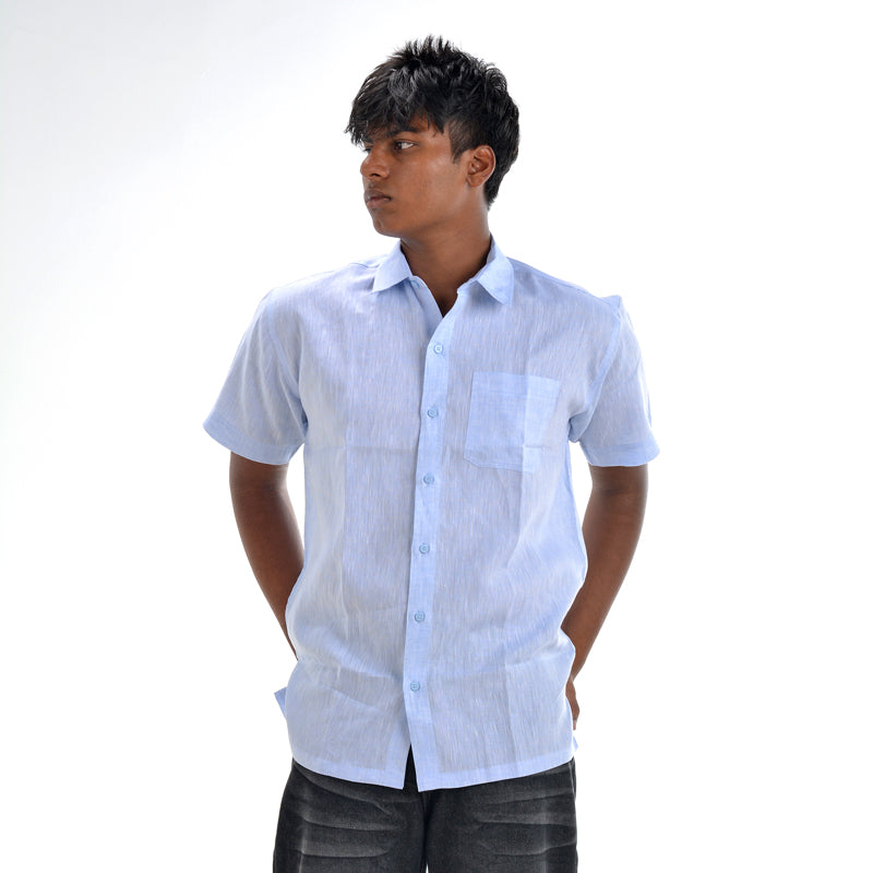 Linen Normal Collar Shirt – Light Blue