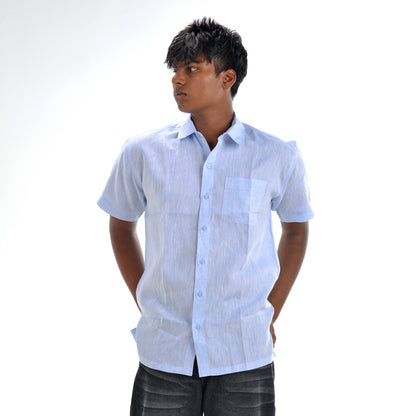 Linen Normal Collar Shirt – Light Blue