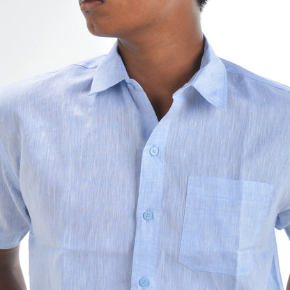 Linen Normal Collar Shirt – Light Blue