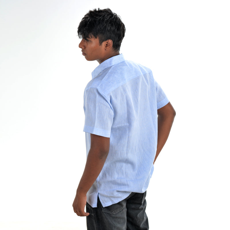 Linen Normal Collar Shirt – Light Blue