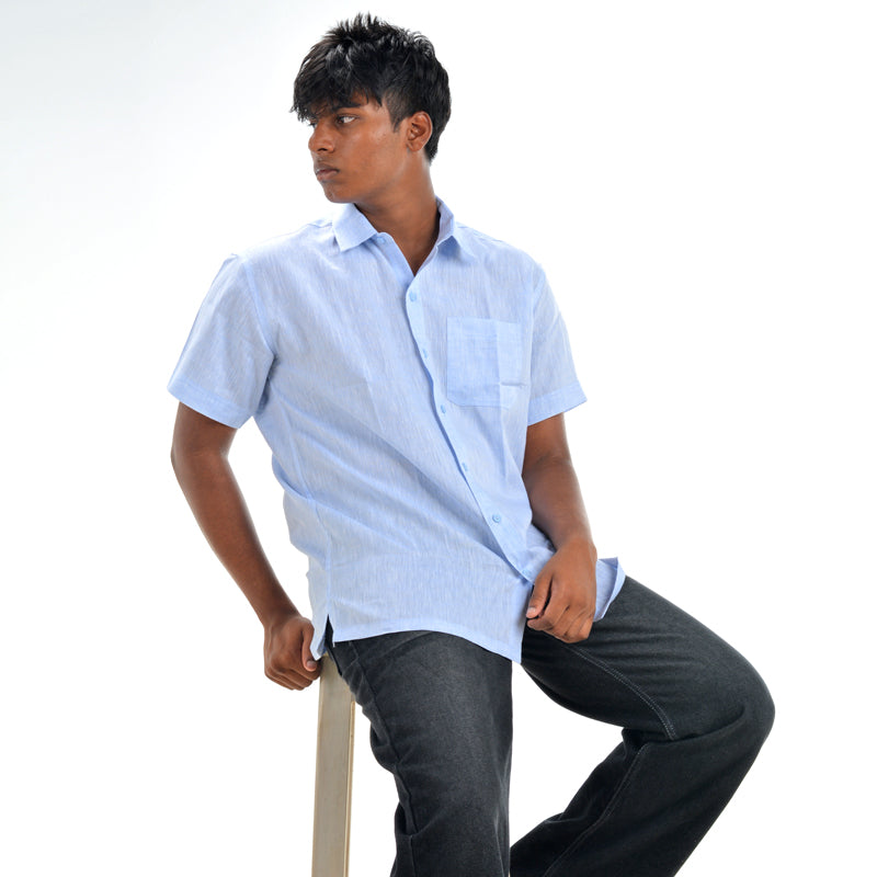 Linen Normal Collar Shirt – Light Blue