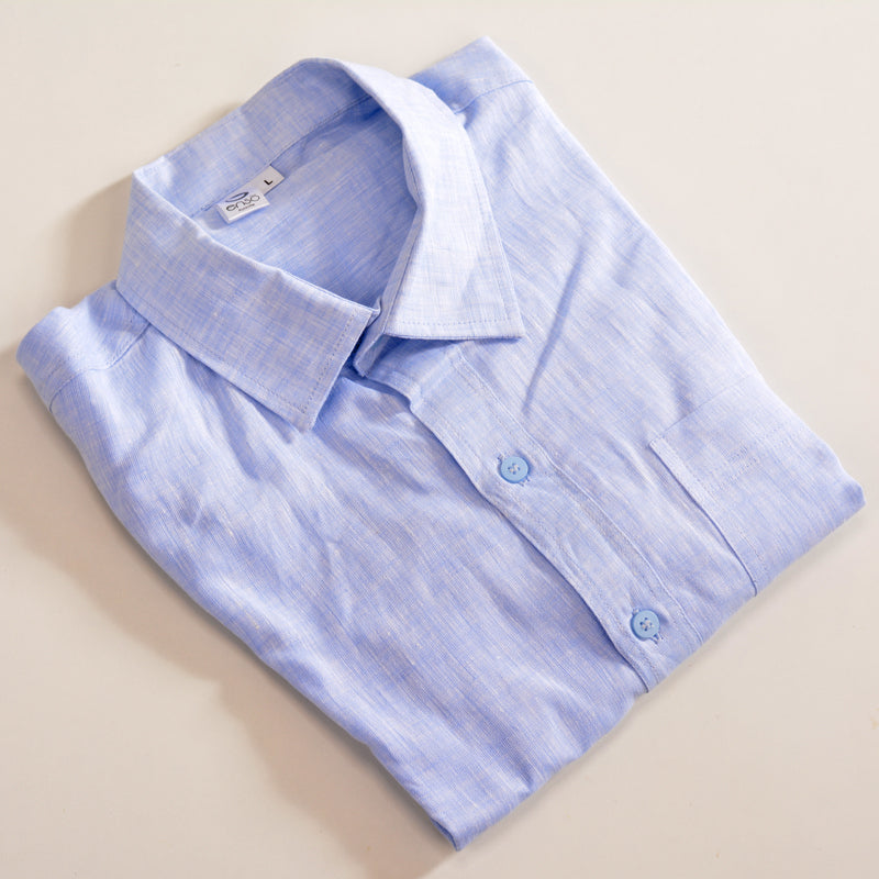 Linen Normal Collar Shirt – Light Blue