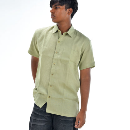 Linen Normal Collar Shirt – Sage Green