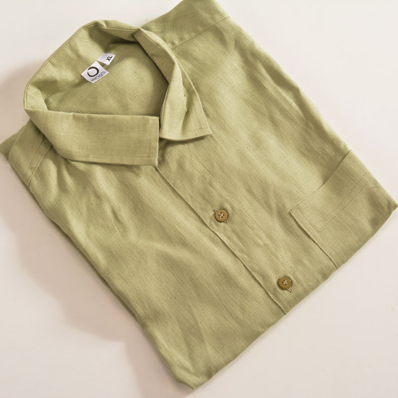 Linen Normal Collar Shirt – Sage Green