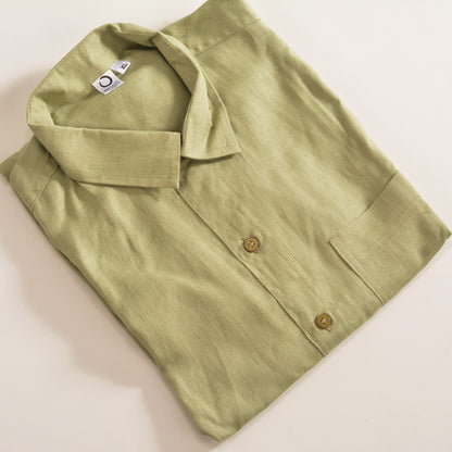 Linen Normal Collar Shirt – Sage Green