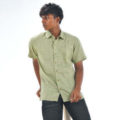 Linen Normal Collar Shirt – Sage Green