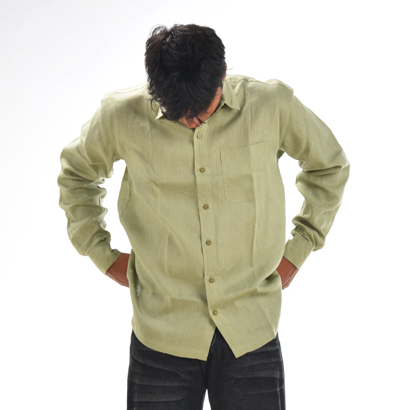 Linen Normal Collar Shirt – Sage Green