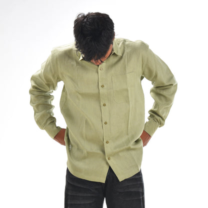 Linen Normal Collar Shirt – Sage Green