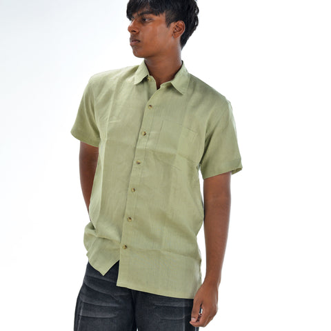 Linen Normal Collar Shirt – Sage Green