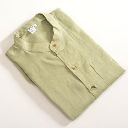Linen Mandarin Collar Shirt – Sage Green