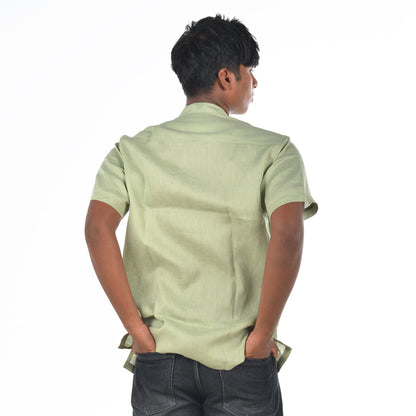 Linen Mandarin Collar Shirt – Sage Green