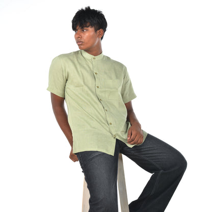 Linen Mandarin Collar Shirt – Sage Green