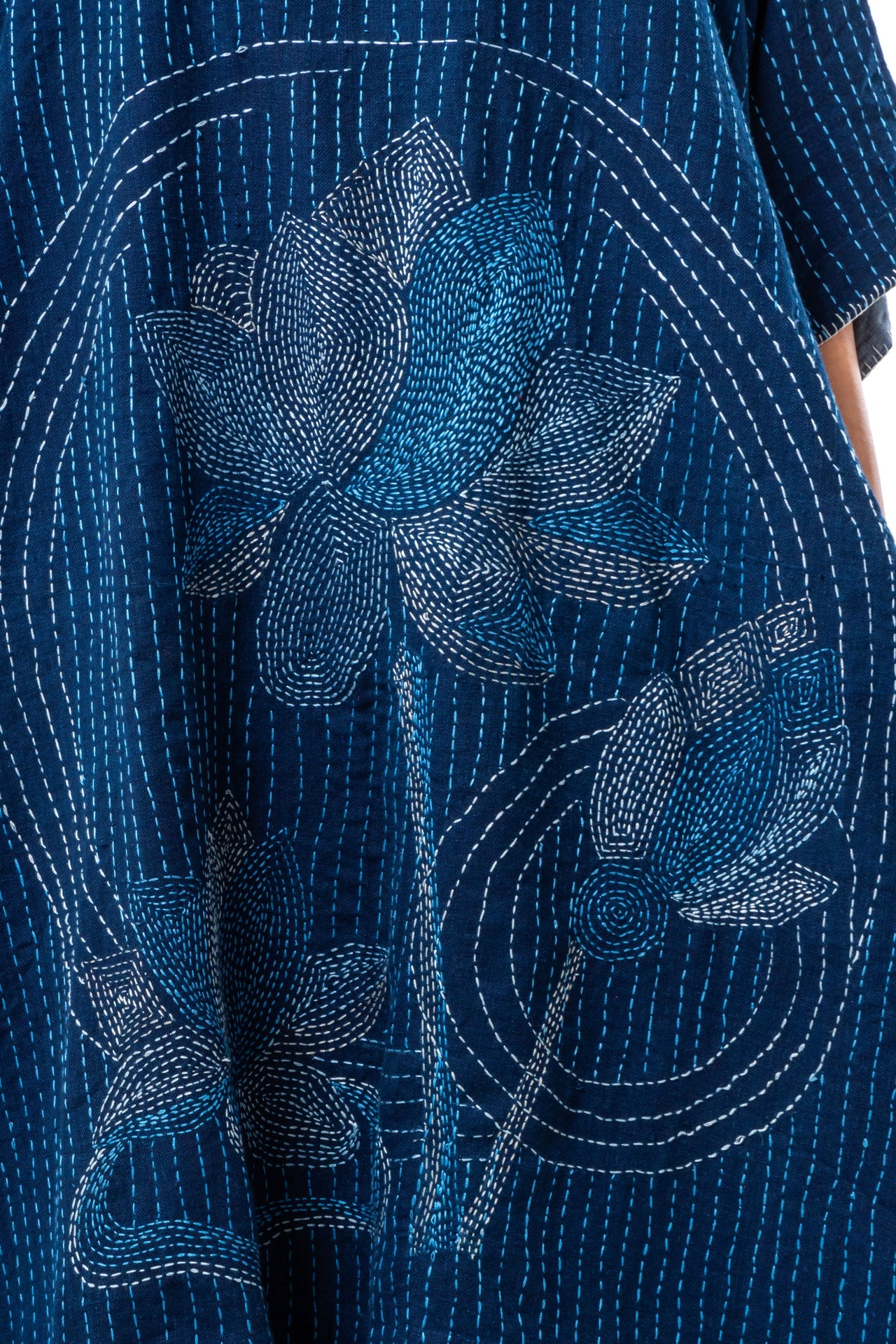 Indigo Hand Spun Khadi Lotus Embroidery Dress