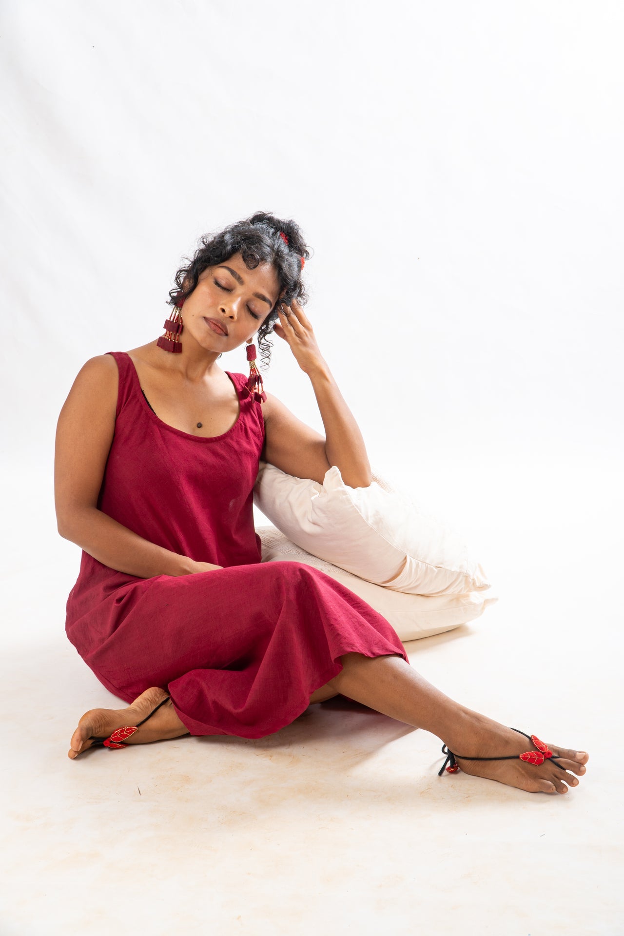 Set of 2- Maroon Natural Dyed Hand Block Printed Organic Cotton Jacket & Dress