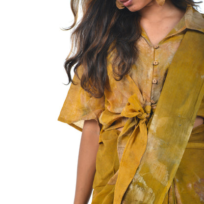 Mustard Ochre Botanical Hand-Dyed Saree